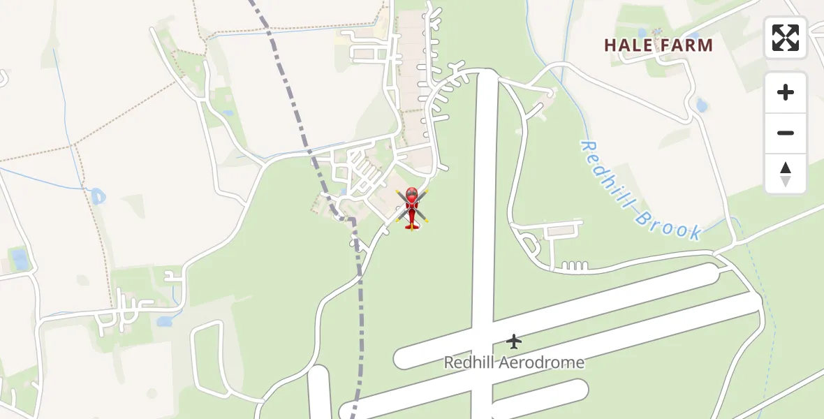 Flight path map showing Air Ambulance Helicopter route from Redhill Aerodrome to Redhill Aerodrome