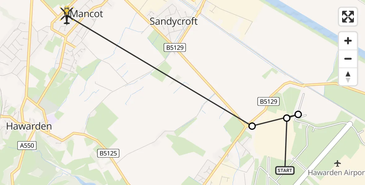 Routekaart van de vlucht: Police Helicopter to Mancot, Maxwell Avenue