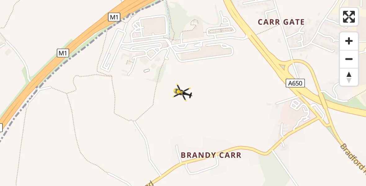 Flight path map showing Police Helicopter route from East Ardsley to East Ardsley
