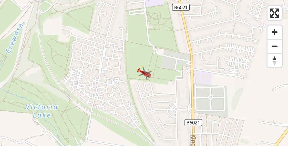 Flight path map showing Air Ambulance Helicopter route from Annesley to Annesley