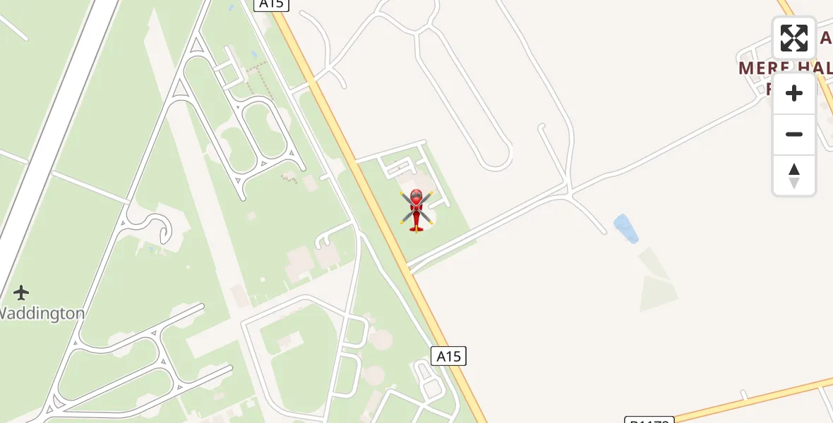 Flight path map showing Air Ambulance Helicopter route from RAF Waddington to RAF Waddington