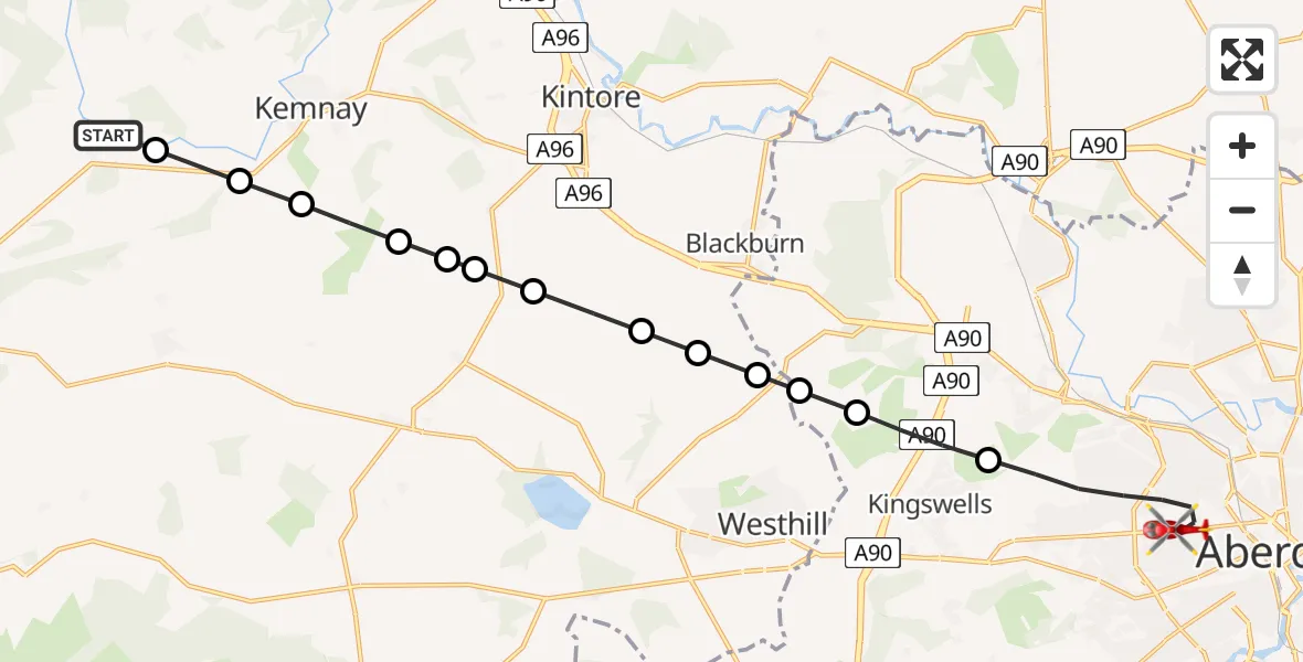 Routekaart van de vlucht: Air Ambulance Helicopter to Aberdeen City, Westburn Drive