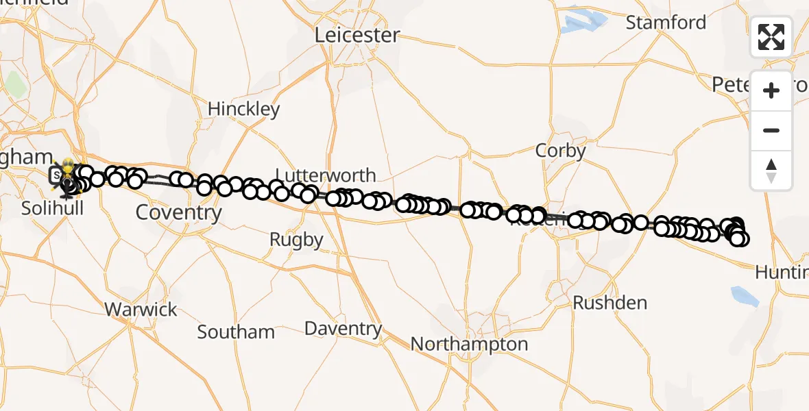 Flight path map showing Police Helicopter route from Birmingham Airport to Birmingham Airport