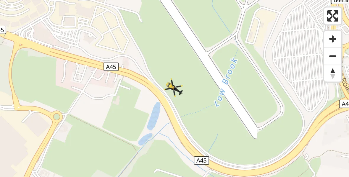 Flight path map showing Police Helicopter route from Birmingham Airport to Birmingham Airport