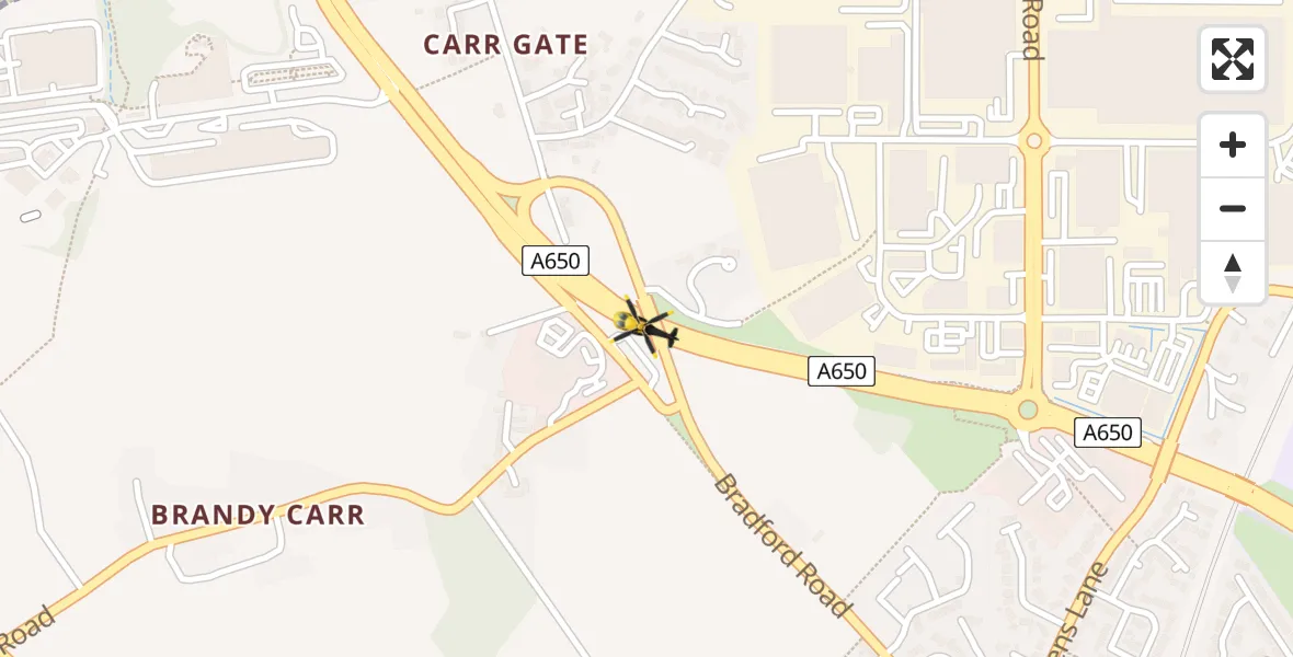 Flight path map showing Police Helicopter route from Wrenthorpe to Wrenthorpe