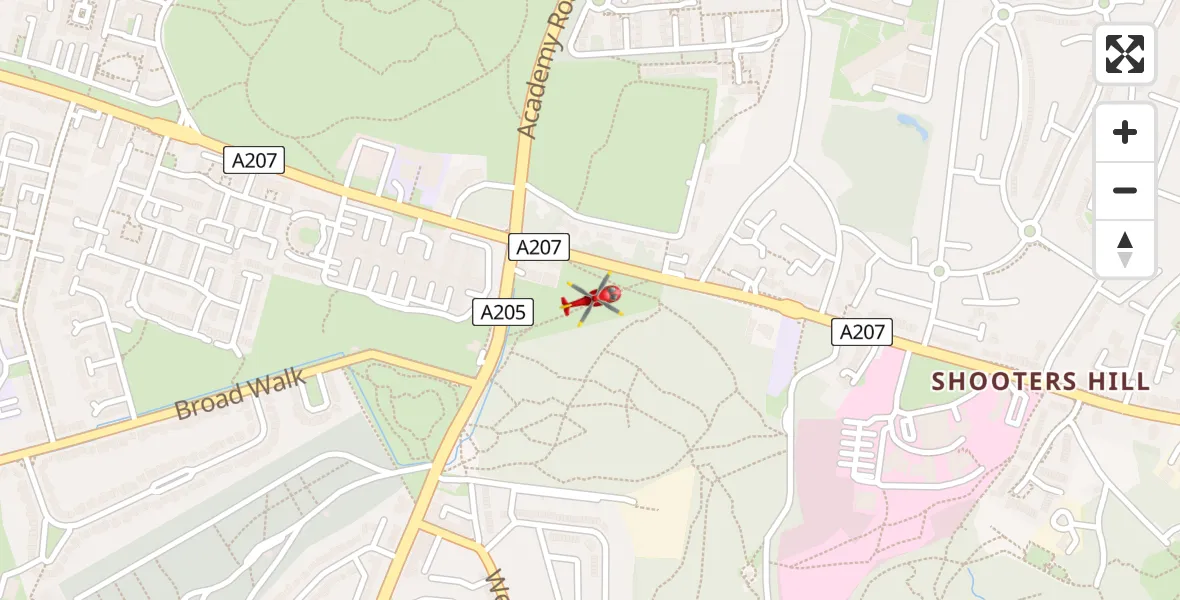 Flight path map showing Air Ambulance Helicopter route from Greater London to Greater London