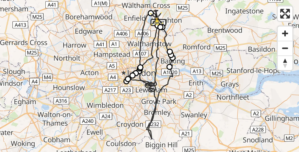 Routekaart van de vlucht: Police Helicopter to Epping Forest, Bury Road