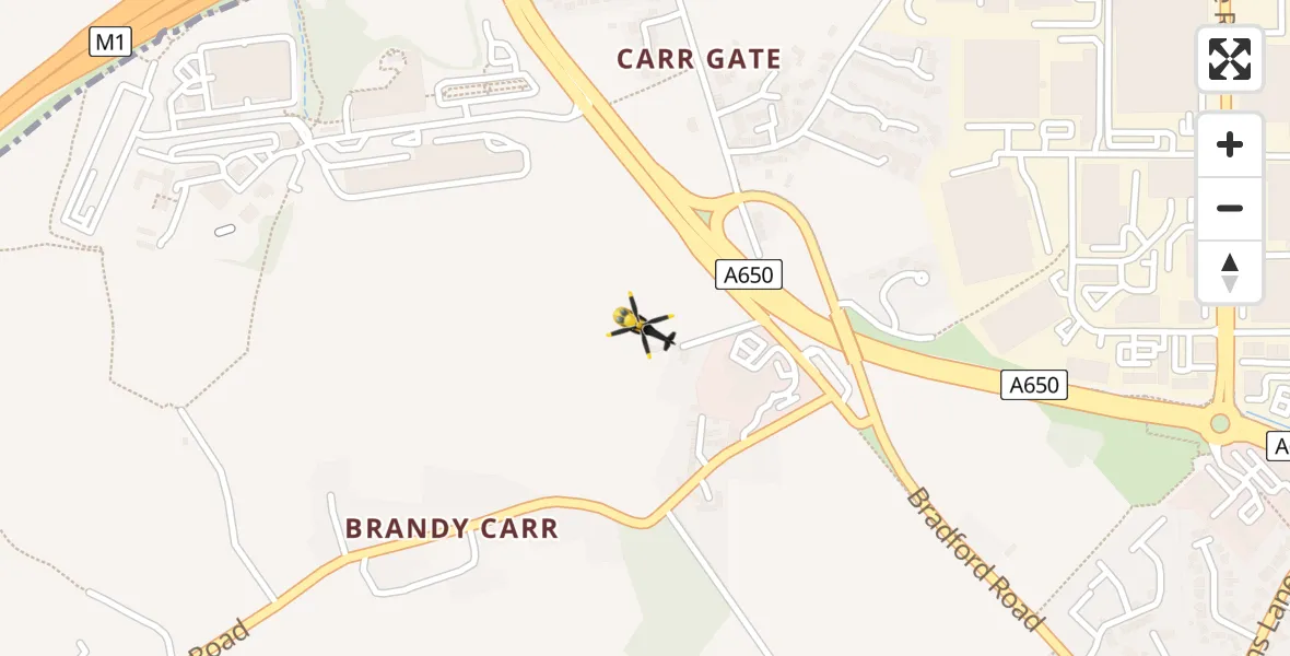 Flight path map showing Police Helicopter route from Wrenthorpe to Wrenthorpe