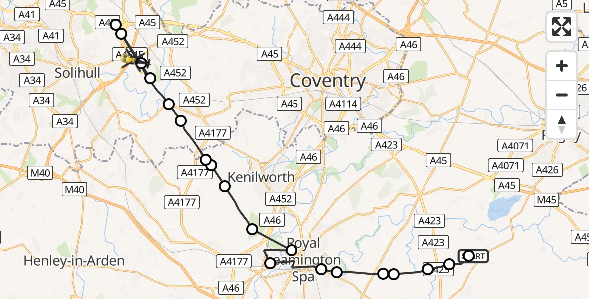 Routekaart van de vlucht: Police Helicopter to Hampton in Arden, Solihull Road