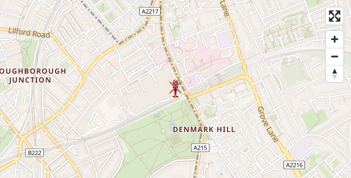 Flight path map showing Air Ambulance Helicopter route from Kings College London Hospital to Kings College London Hospital