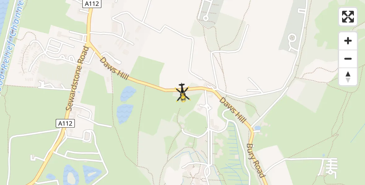 Flight path map showing Police Helicopter route from Sewardstonebury to Sewardstonebury