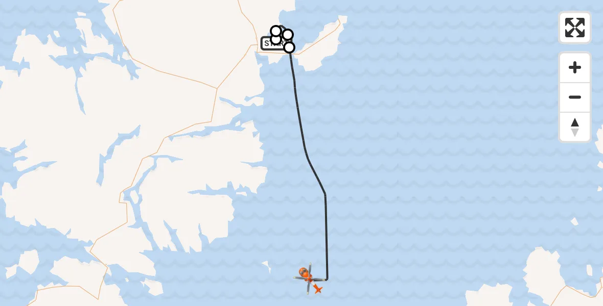 Flight path map showing Coastguard Helicopter route from Stornoway Airport to Inner Seas