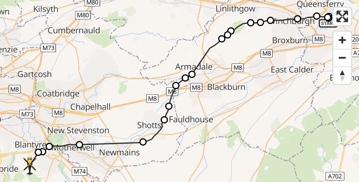 Routekaart van de vlucht: Police Helicopter to Dalmellington Court