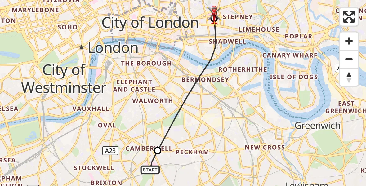 Routekaart van de vlucht: Air Ambulance Helicopter to Royal London Hospital