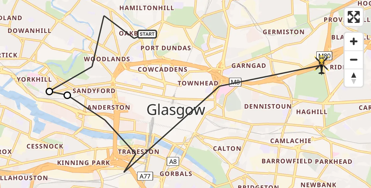 Flight route Police Helicopter Glasgow - Glasgow, 01 April 2026, 10:53
