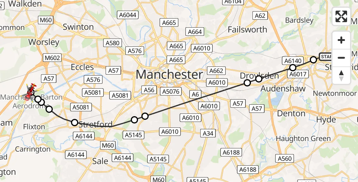 Routekaart van de vlucht: Air Ambulance Helicopter to Manchester Barton Aerodrome