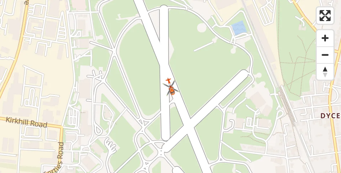 Flight path map showing Coastguard Helicopter route from Aberdeen International Airport to Aberdeen International Airport