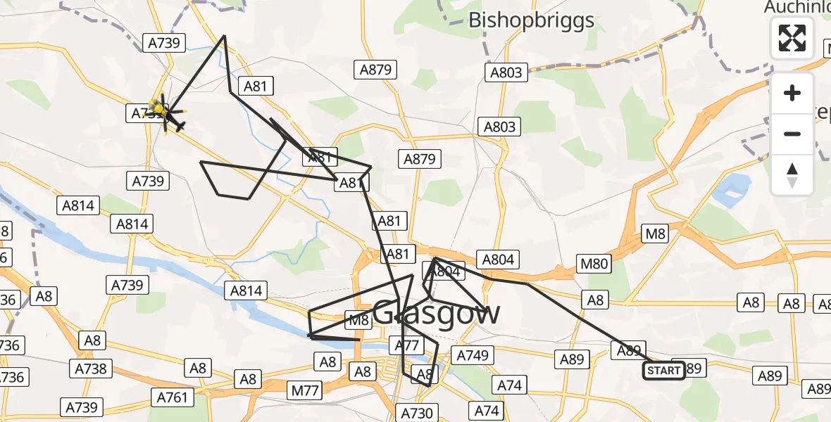 Flight route Police Helicopter Glasgow - Glasgow, 01 April 2026, 11:06