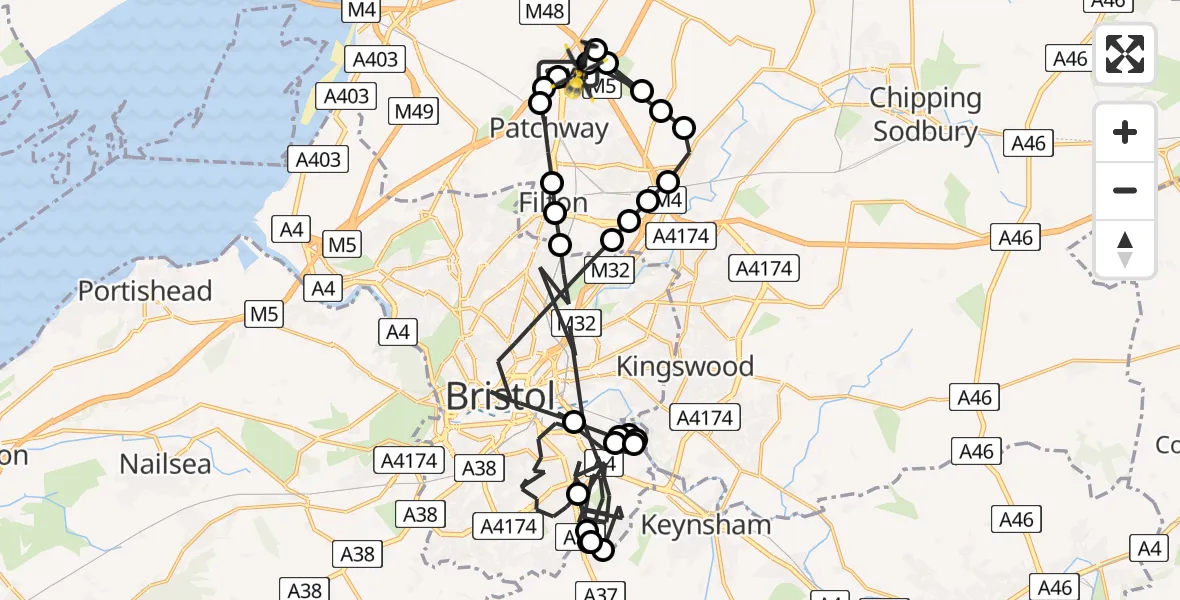 Routekaart van de vlucht: Police Helicopter to Almondsbury Helicopter Base
