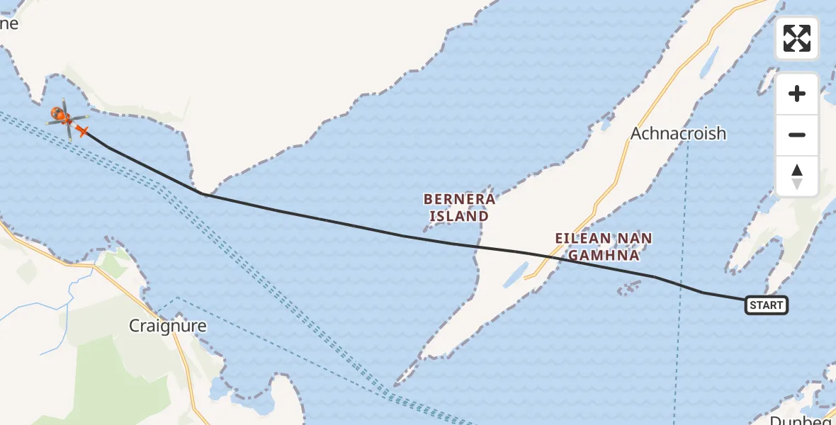 Flight path map showing Coastguard Helicopter route from Inner Seas to Inner Seas