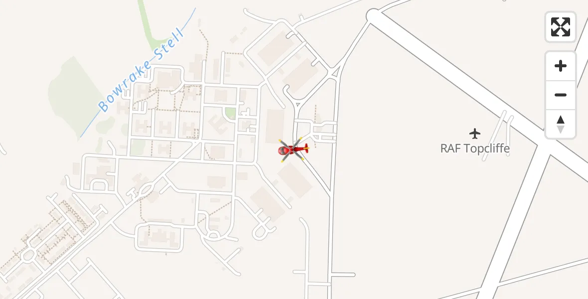 Flight path map showing Air Ambulance Helicopter route from RAF Topcliffe to RAF Topcliffe