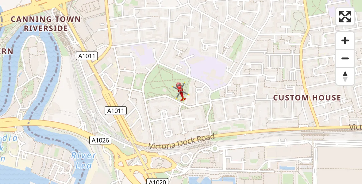 Flight path map showing Air Ambulance Helicopter route from Greater London to Greater London