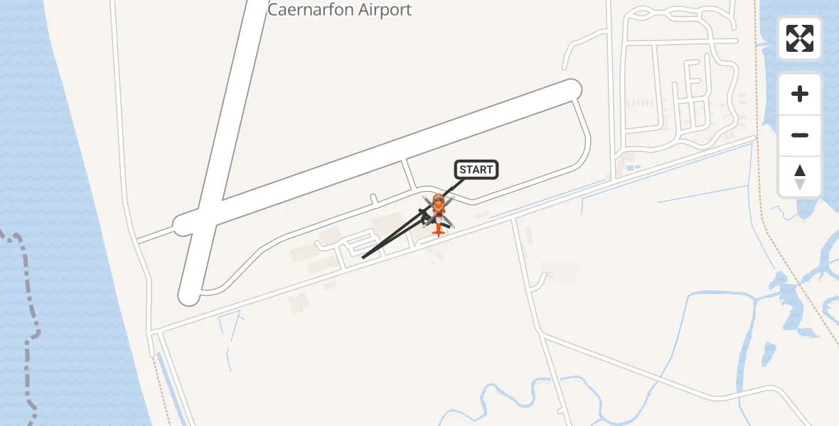 Flight path map showing Coastguard Helicopter route from Caernarfon Airport to Caernarfon Airport