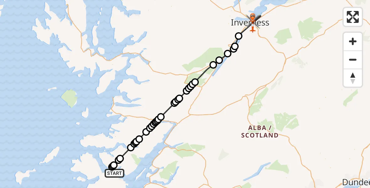 Flight path map showing Coastguard Helicopter route from Inner Seas to Inverness