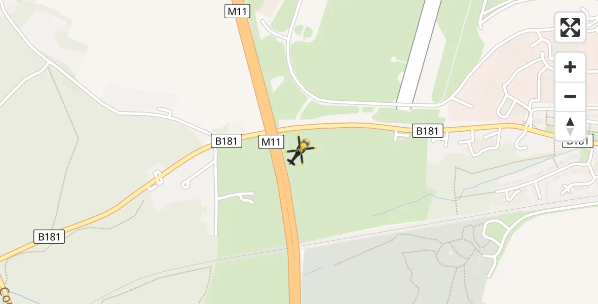 Flight path map showing Police Helicopter route from North Weald Airfield to North Weald Airfield