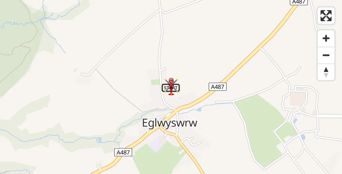 Flight path map showing Air Ambulance Helicopter route from Eglwyswrw to Eglwyswrw