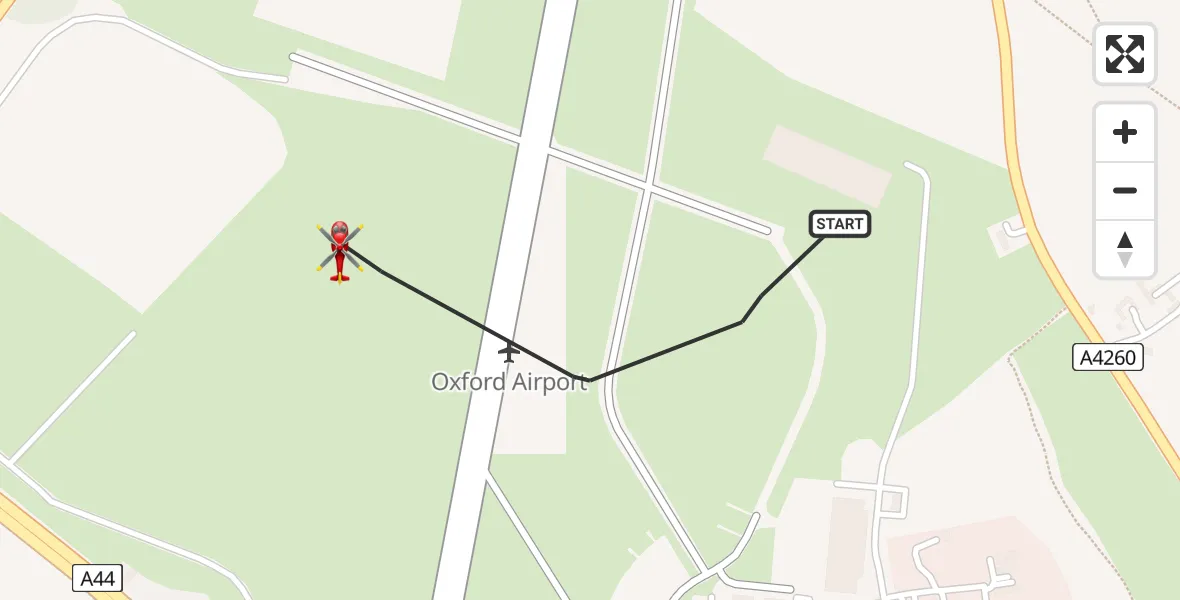 Flight path map showing Air Ambulance Helicopter route from London Oxford Airport to London Oxford Airport