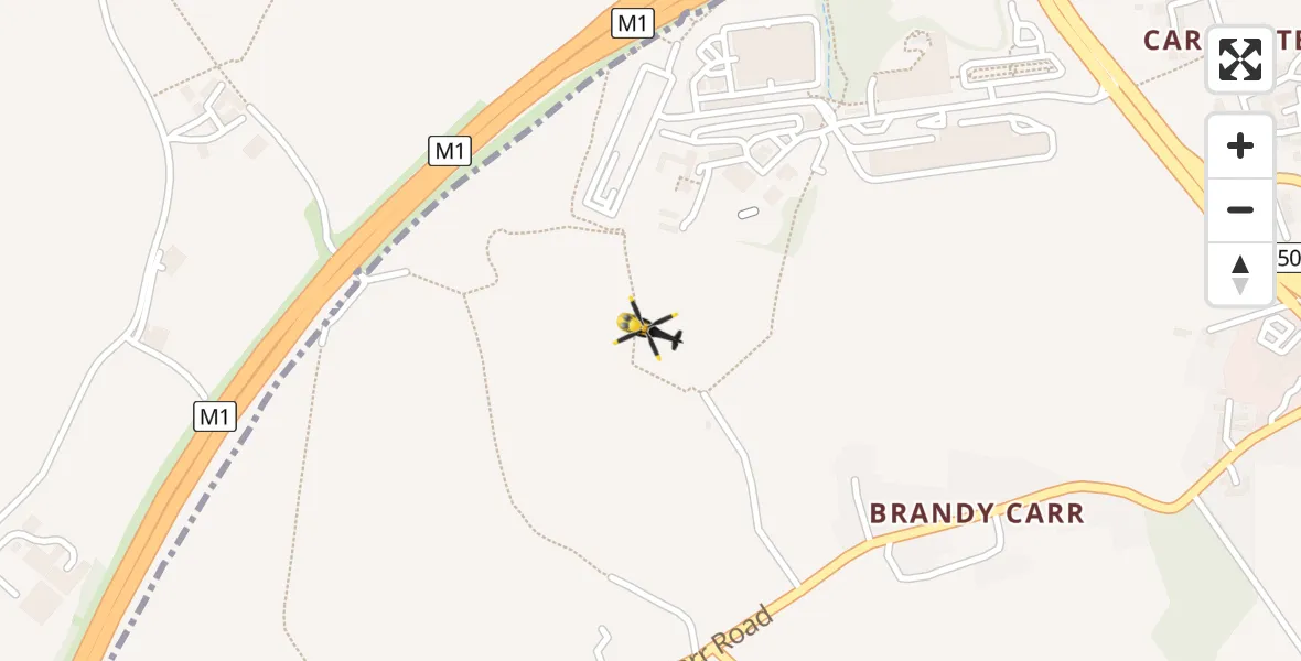 Flight path map showing Police Helicopter route from East Ardsley to East Ardsley