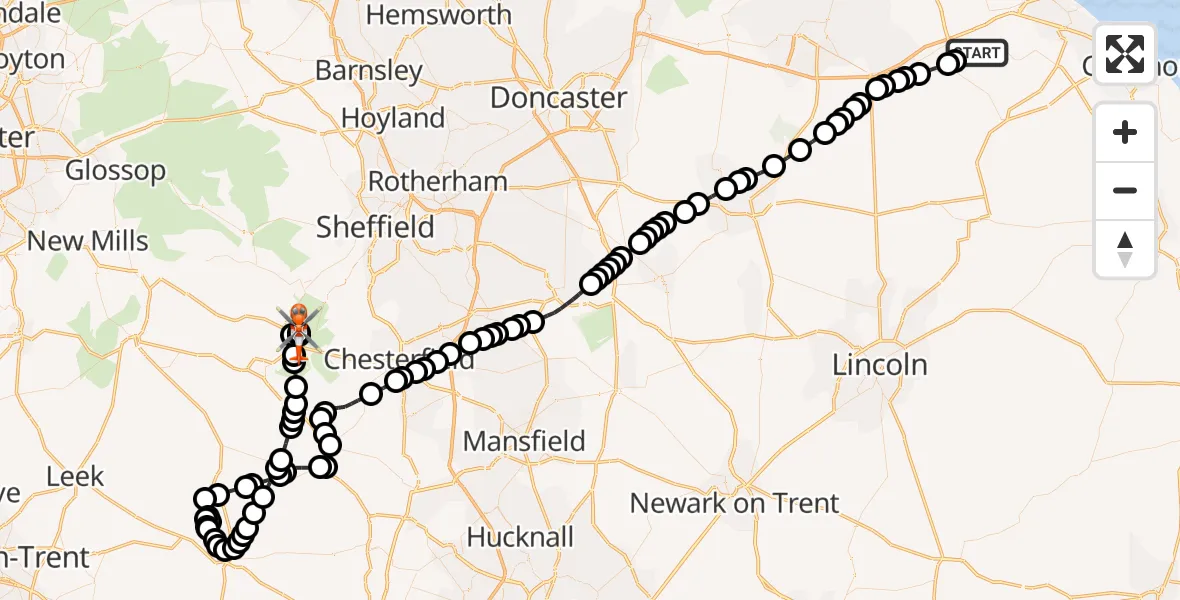 Routekaart van de vlucht: Coastguard Helicopter to Curbar CP, Bar Road
