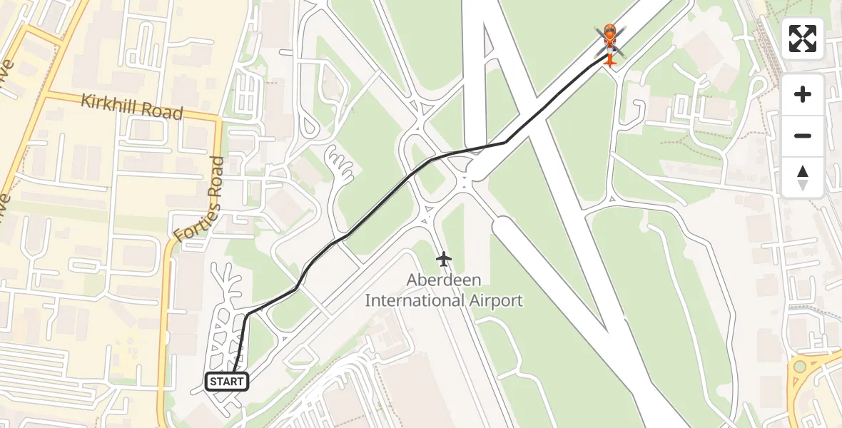 Flight path map showing Coastguard Helicopter route from Aberdeen International Airport to Aberdeen International Airport