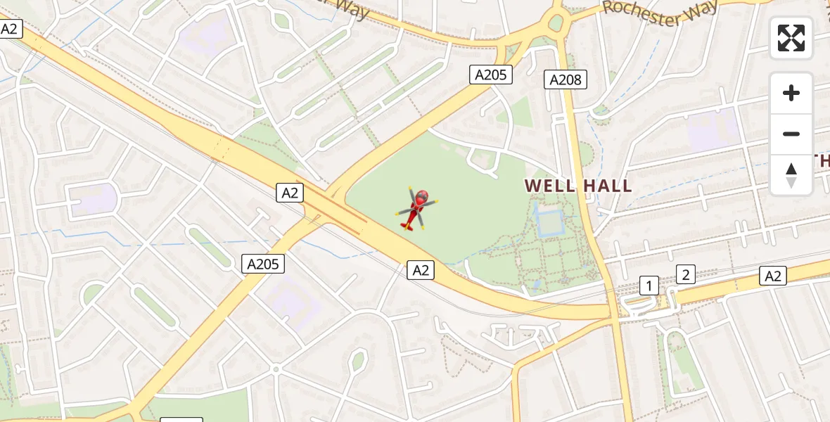 Flight path map showing Air Ambulance Helicopter route from Greater London to Greater London