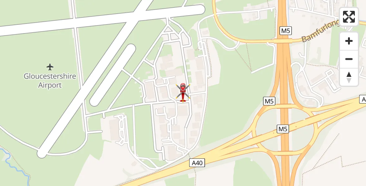 Flight path map showing Air Ambulance Helicopter route from Gloucestershire Airport to Gloucestershire Airport
