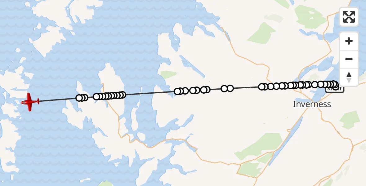 Flight path map showing Air Ambulance Aircraft route from Highland to Inner Seas