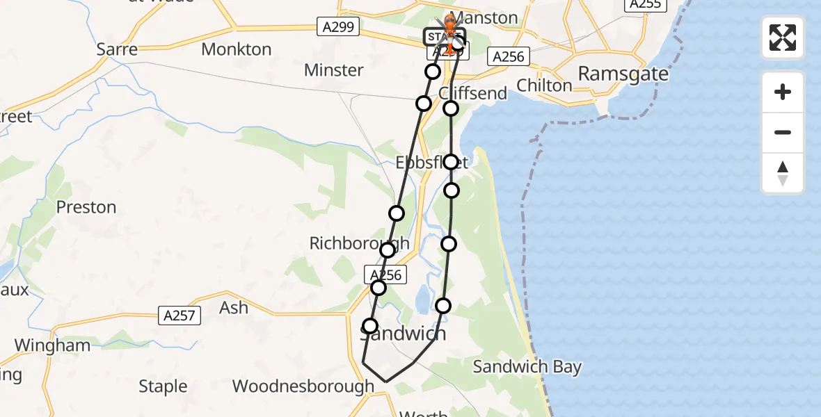 Routekaart van de vlucht: Coastguard Helicopter to Manston Airport