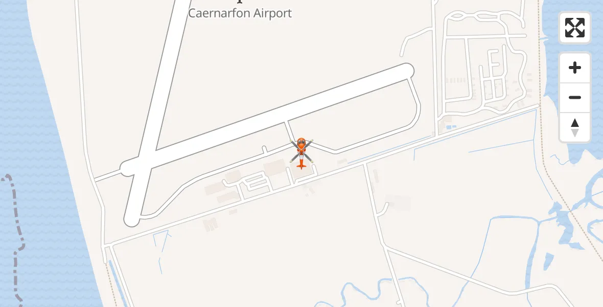 Flight path map showing Coastguard Helicopter route from Caernarfon Airport to Caernarfon Airport