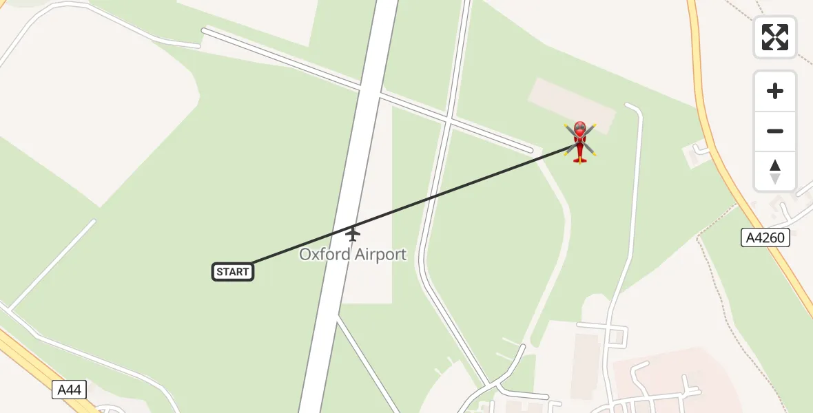 Flight path map showing Air Ambulance Helicopter route from London Oxford Airport to London Oxford Airport