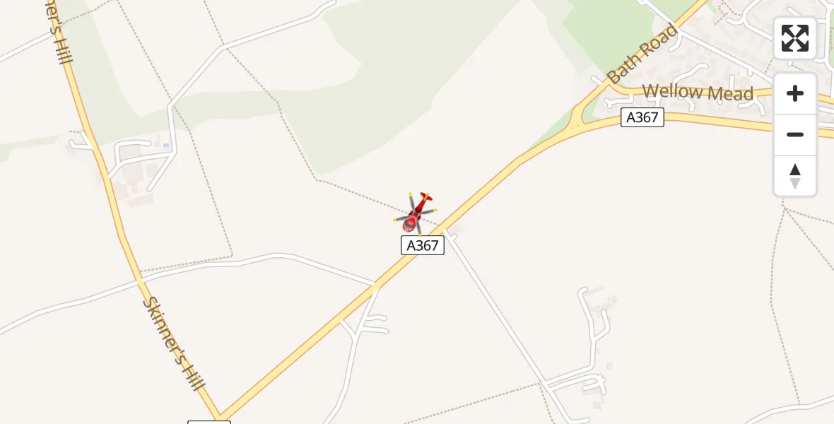 Flight path map showing Air Ambulance Helicopter route from Camerton to Camerton