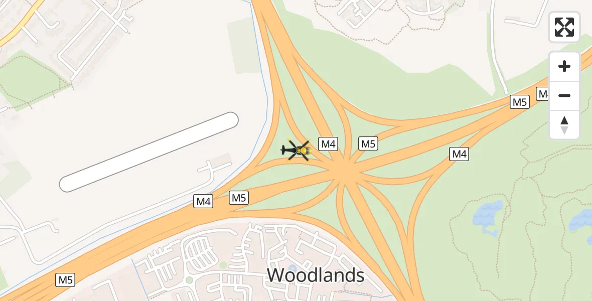 Flight path map showing Police Helicopter route from Almondsbury Helicopter Base to Almondsbury Helicopter Base
