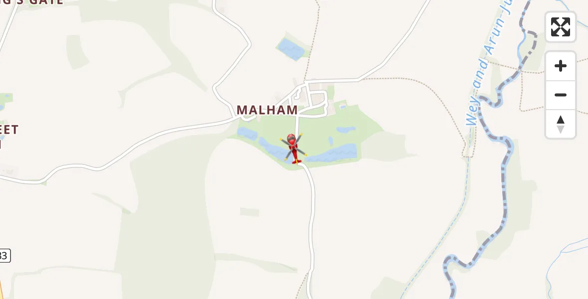 Flight path map showing Air Ambulance Helicopter route from Chichester to Chichester