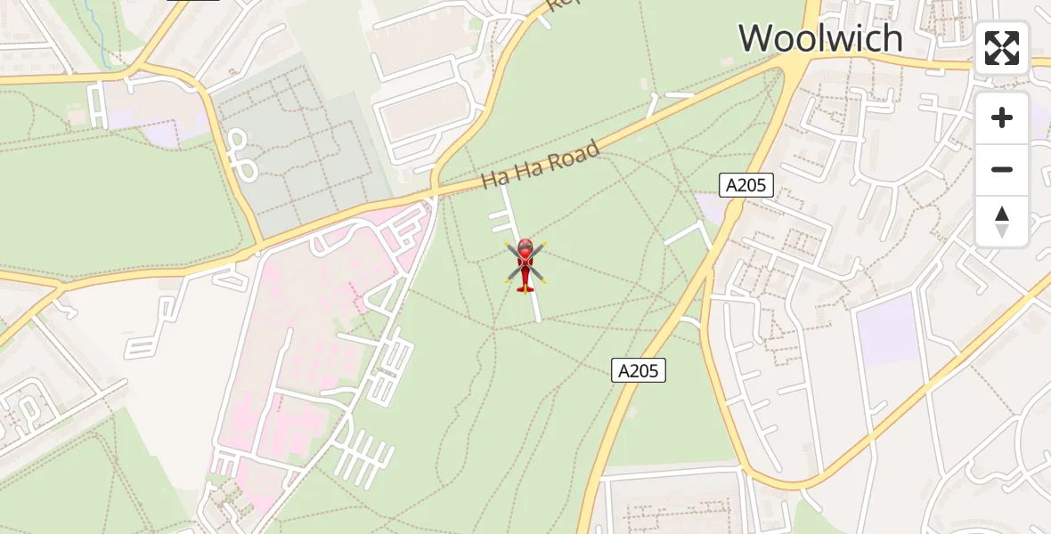 Flight path map showing Air Ambulance Helicopter route from Greater London to Greater London