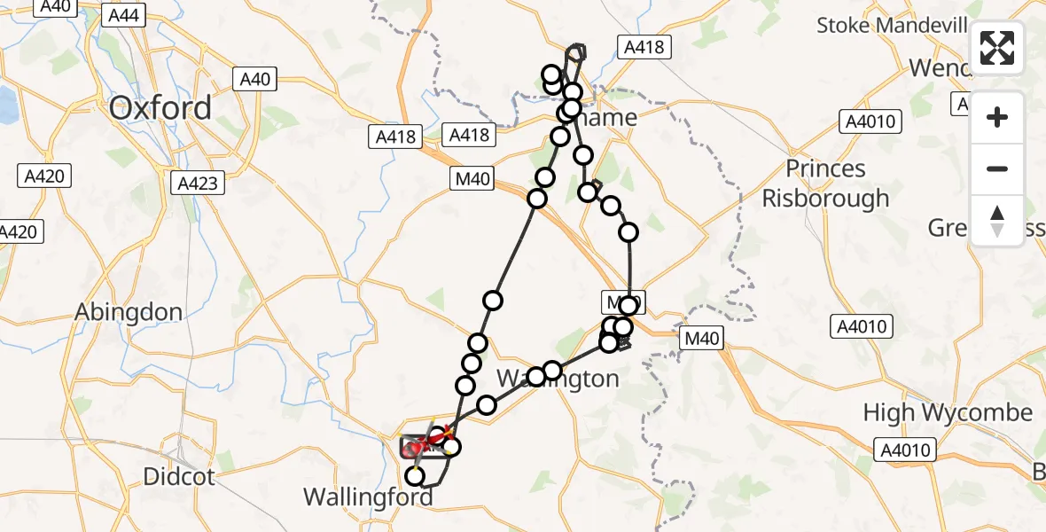 Flight path map showing Air Ambulance Helicopter route from RAF Benson to RAF Benson