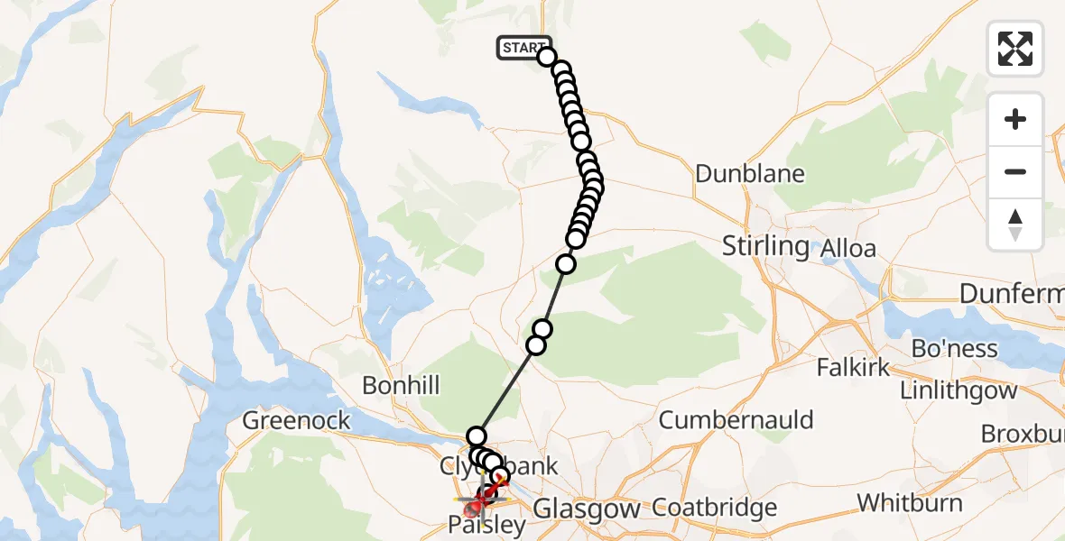 Routekaart van de vlucht: Air Ambulance Helicopter to Glasgow Airport