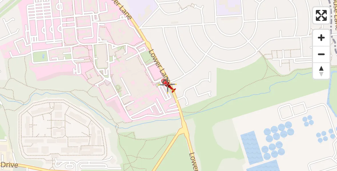 Flight path map showing Air Ambulance Helicopter route from Aintree University Hospital Heliport to Aintree University Hospital Heliport