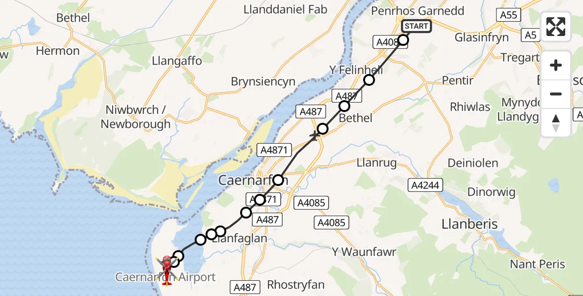 Routekaart van de vlucht: Air Ambulance Helicopter to Caernarfon Airport