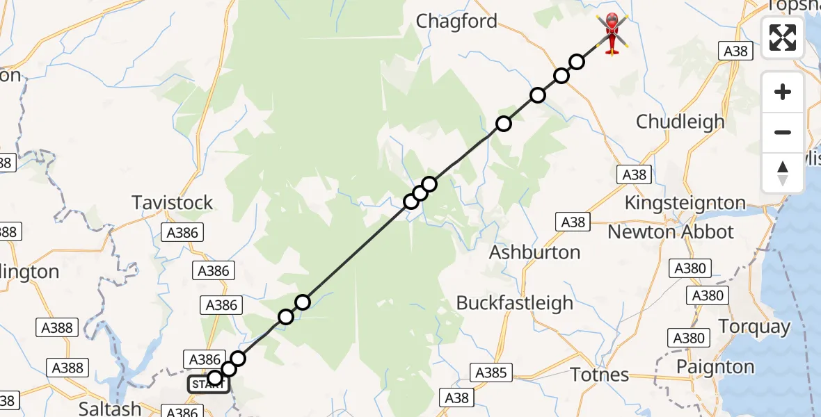 Routekaart van de vlucht: Air Ambulance Helicopter to Bridford