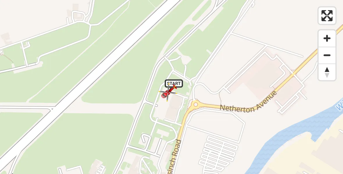 Flight path map showing Air Ambulance Helicopter route from Glasgow Airport to Glasgow Airport